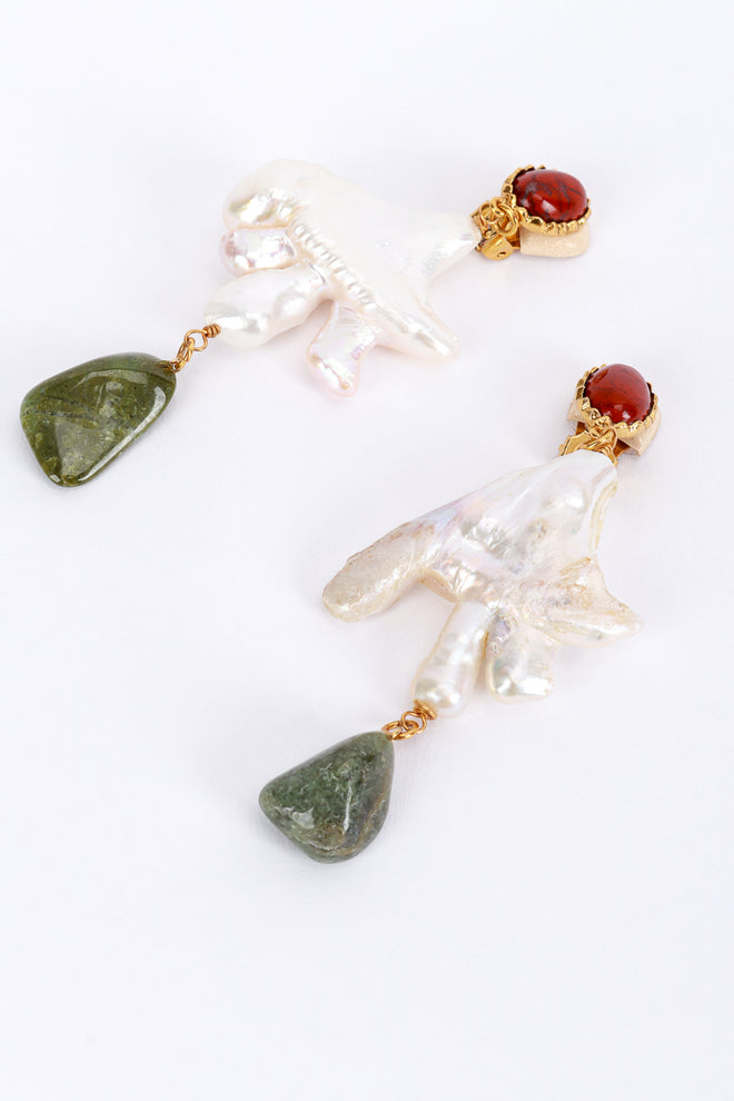 Vintage Oscar de la Renta Abstract Pearl & Stone Drop Earrings detail @recess la