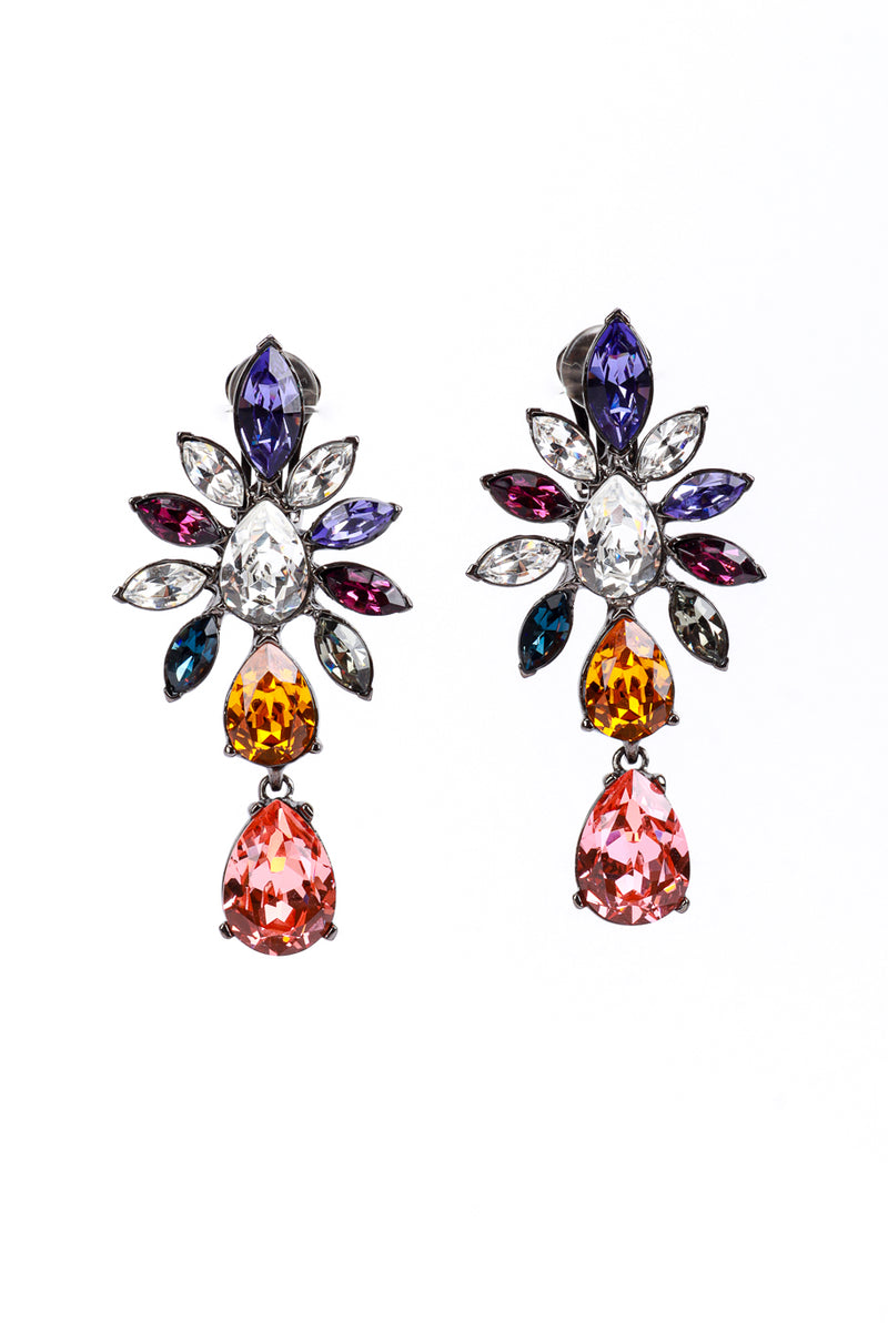 Vintage Oscar de la Renta Multicolored Crystal Cluster Drop Earrings front @recess la