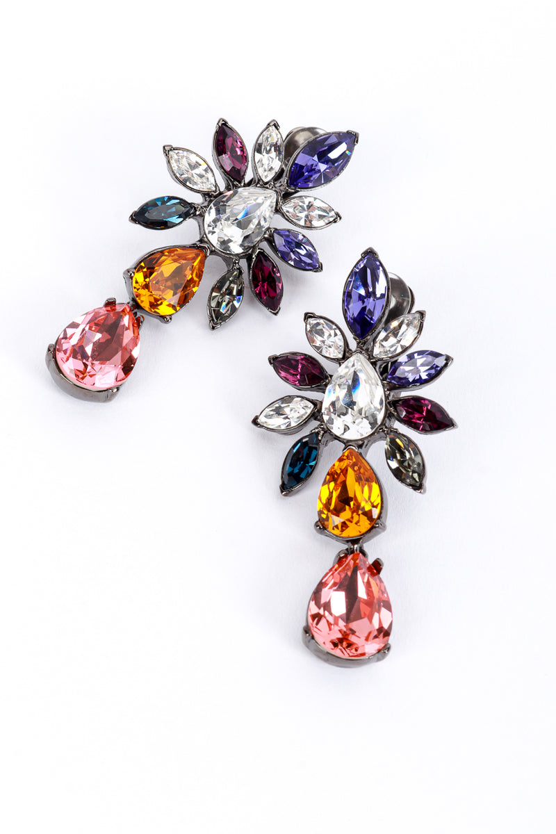 Vintage Oscar de la Renta Multicolored Crystal Cluster Drop Earrings detail @recess la