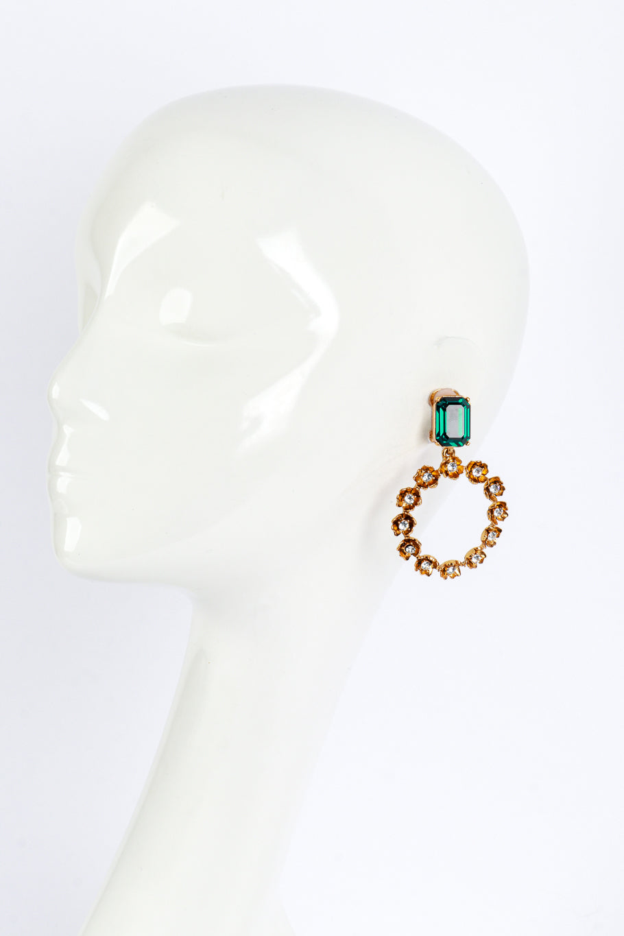 Vintage Oscar de la Renta Jeweled Flower Hoop Drop Earrings on mannequin @recess la