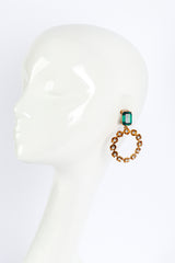 Vintage Oscar de la Renta Jeweled Flower Hoop Drop Earrings on mannequin @recess la