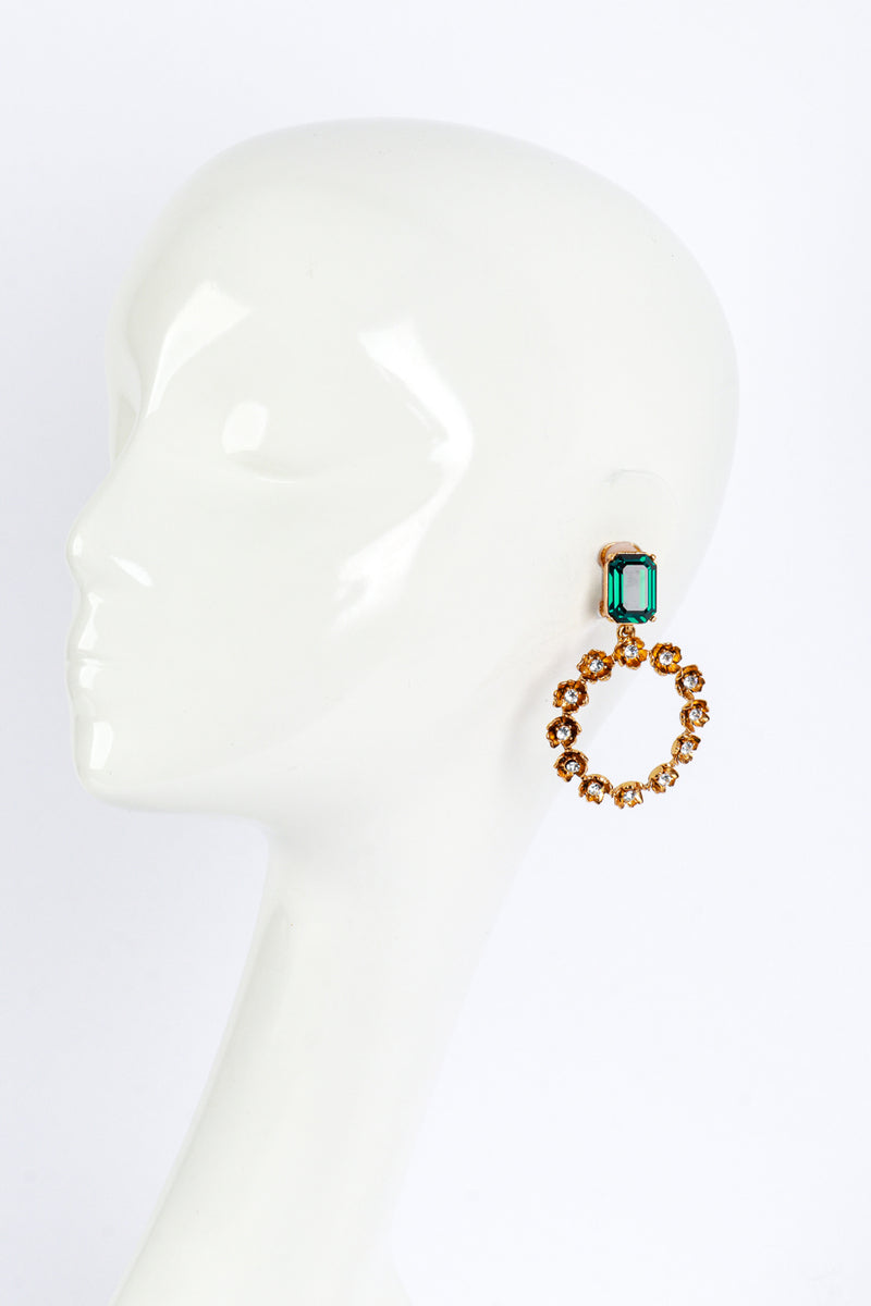 Vintage Oscar de la Renta Jeweled Flower Hoop Drop Earrings on mannequin @recess la