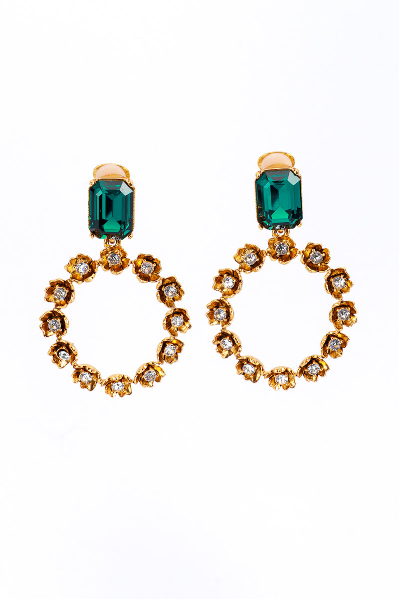 Vintage Oscar de la Renta Jeweled Flower Hoop Drop Earrings front @recess la