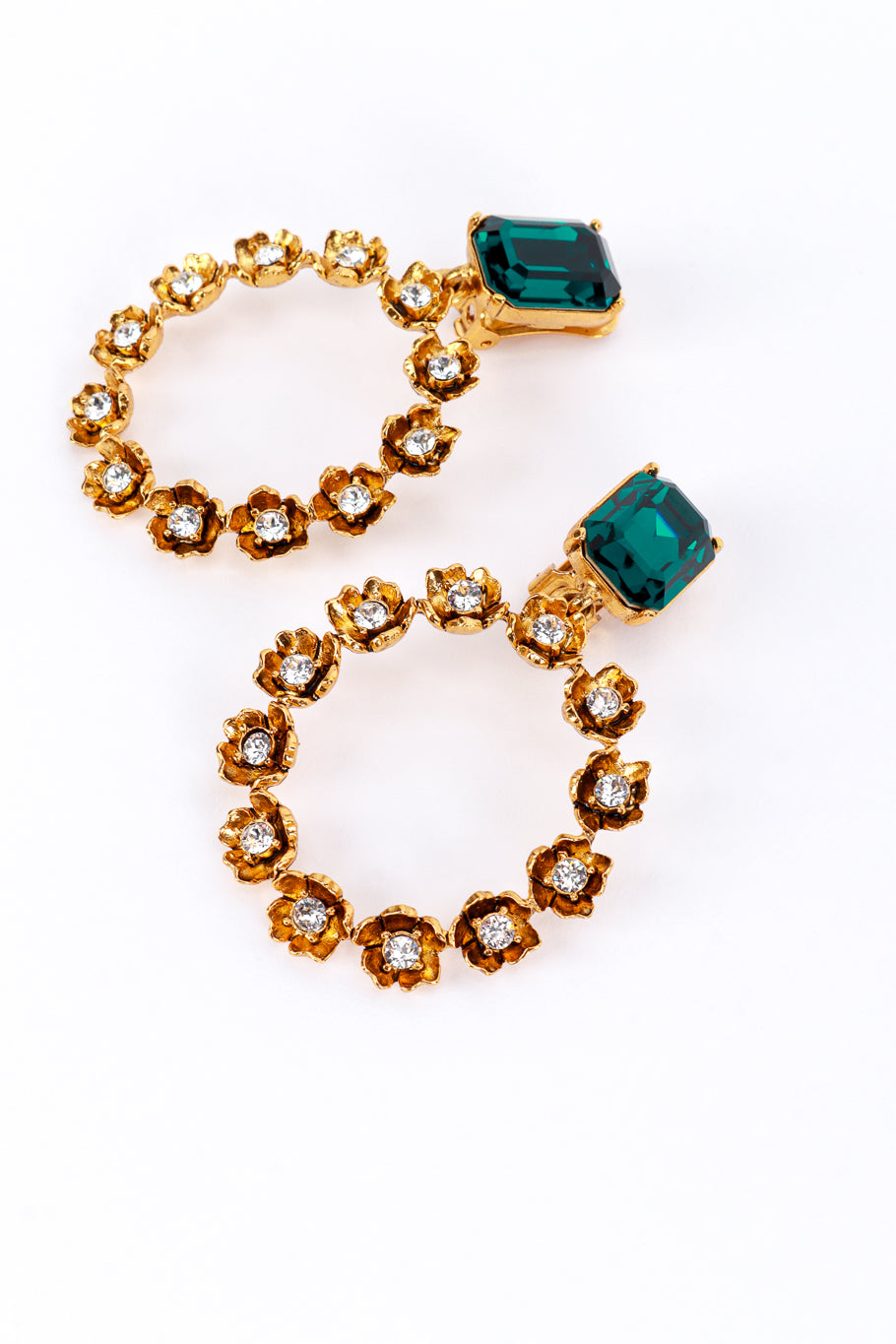 Vintage Oscar de la Renta Jeweled Flower Hoop Drop Earrings detail @recess la