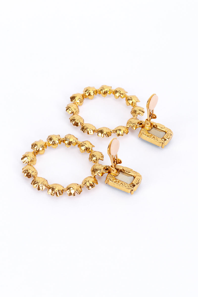 Vintage Oscar de la Renta Jeweled Flower Hoop Drop Earrings back clips open @recess la