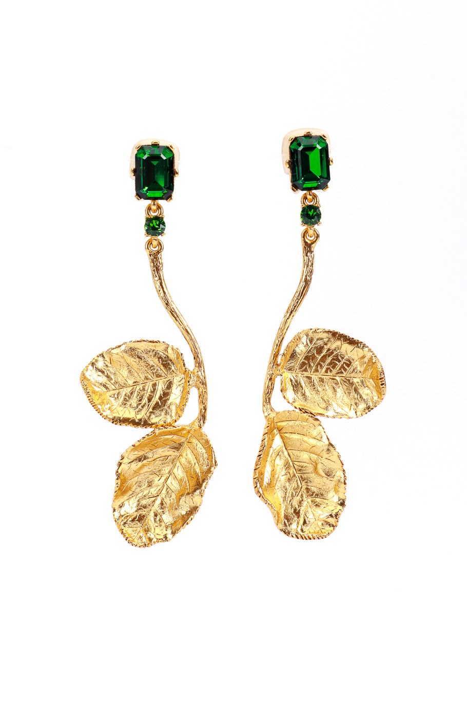 Vintage Oscar de la Renta Falling Leaf Crystal Earrings front @recess la