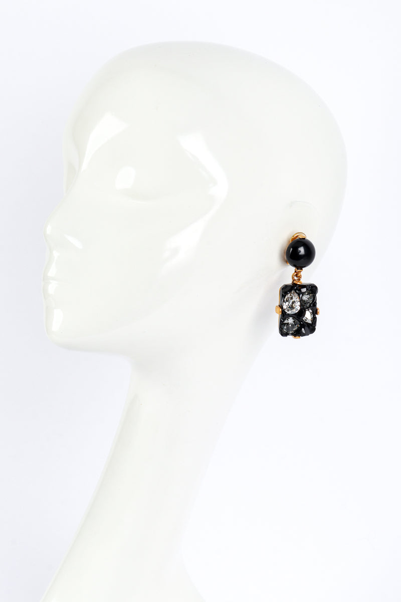 Vintage Oscar de la Renta Black Geo Crystal Nugget Drop Earrings on mannequin @recess la