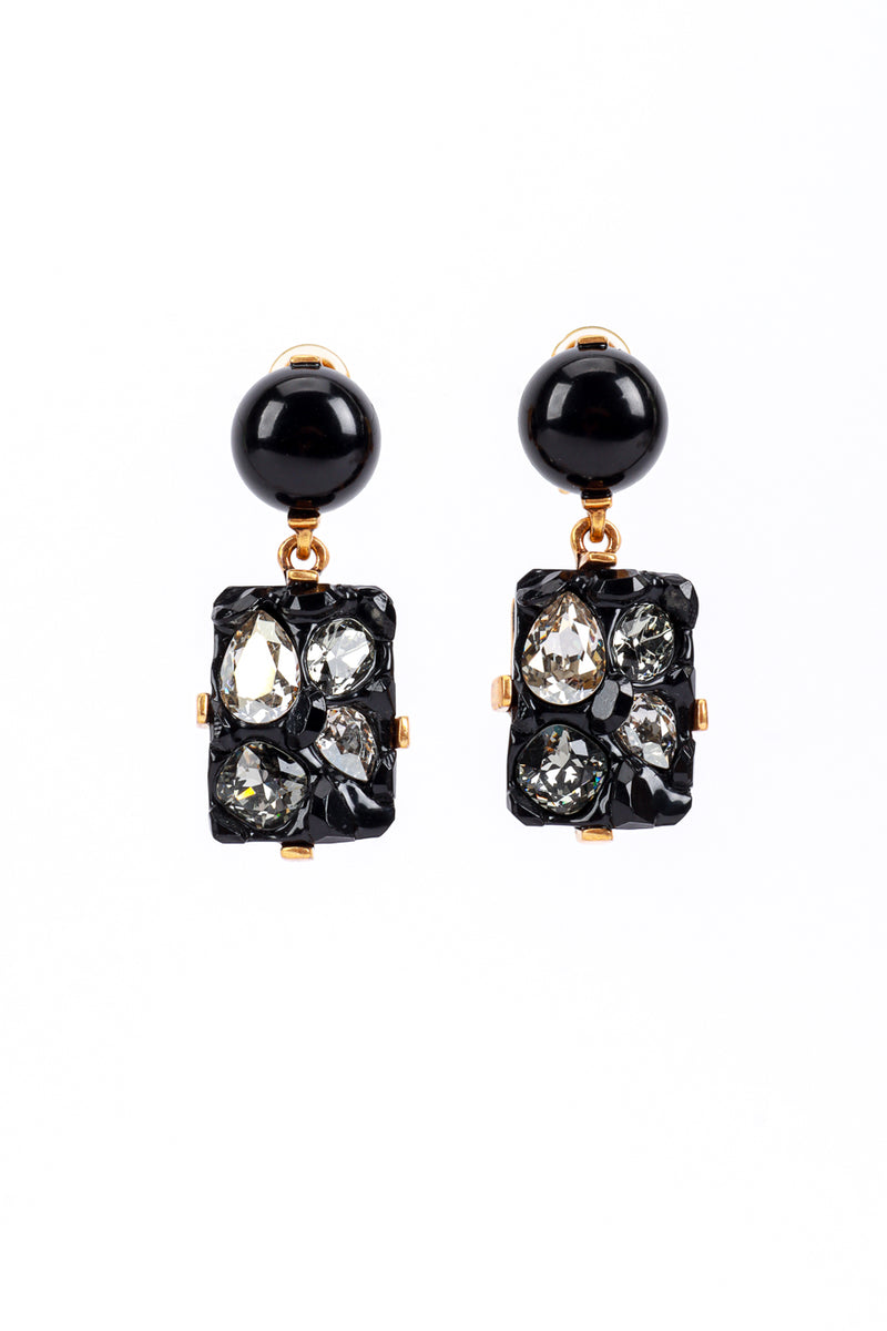 Vintage Oscar de la Renta Black Geo Crystal Nugget Drop Earrings front @recess la