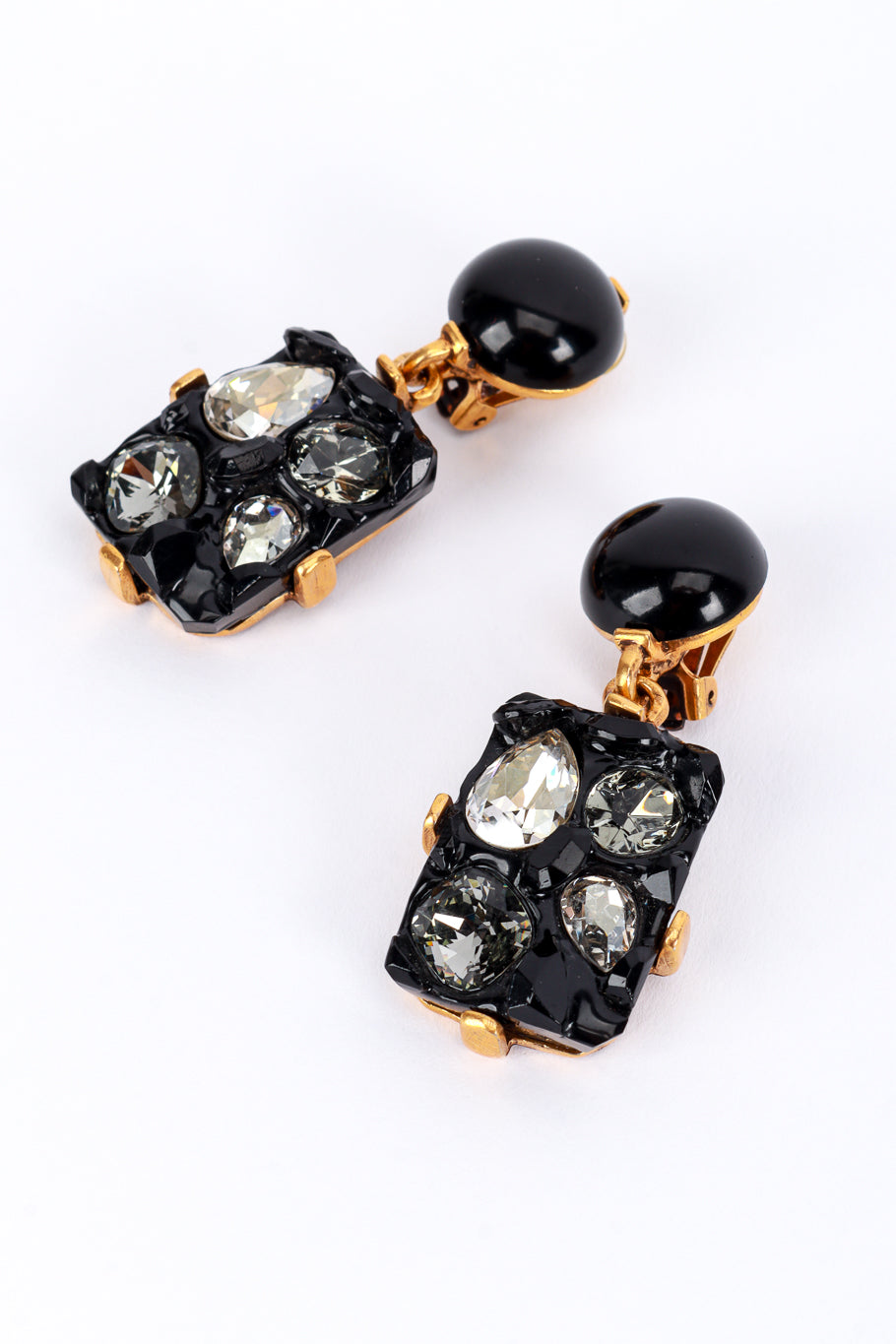 Vintage Oscar de la Renta Black Geo Crystal Nugget Drop Earrings detail @recess la