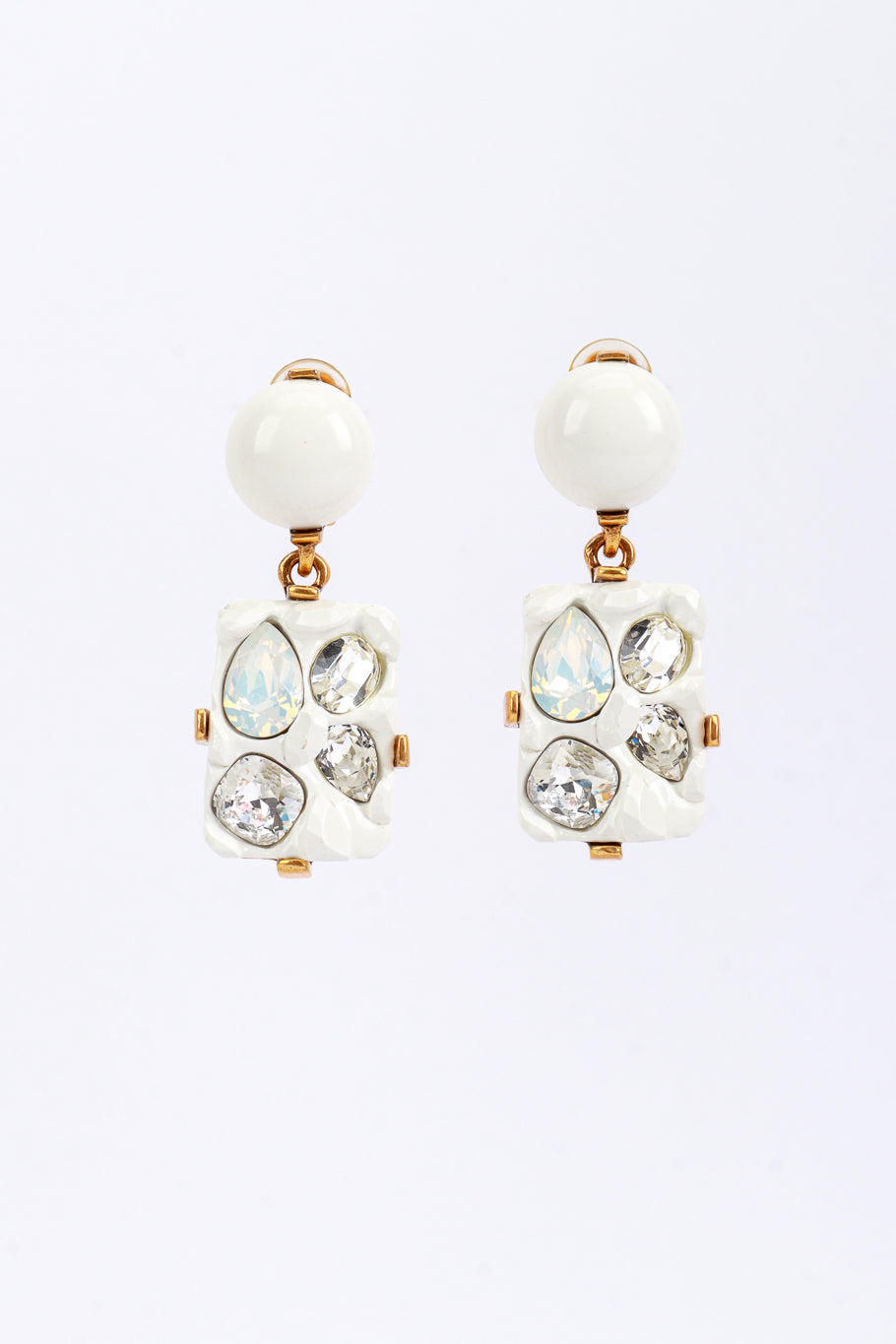 Vintage Oscar de la Renta Geo Crystal Nugget Drop Earrings front @recess la