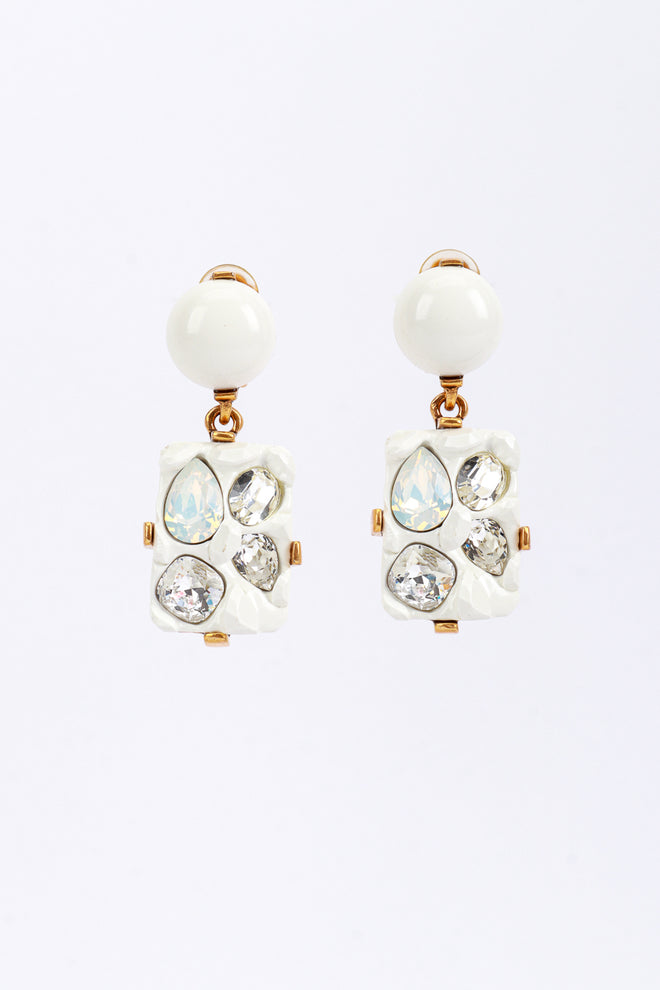 Vintage Oscar de la Renta Geo Crystal Nugget Drop Earrings front @recess la