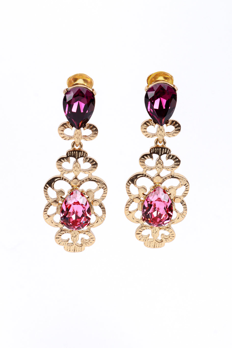 Vintage Oscar de la Renta Crystal Filigree Drop Earrings front @recess la