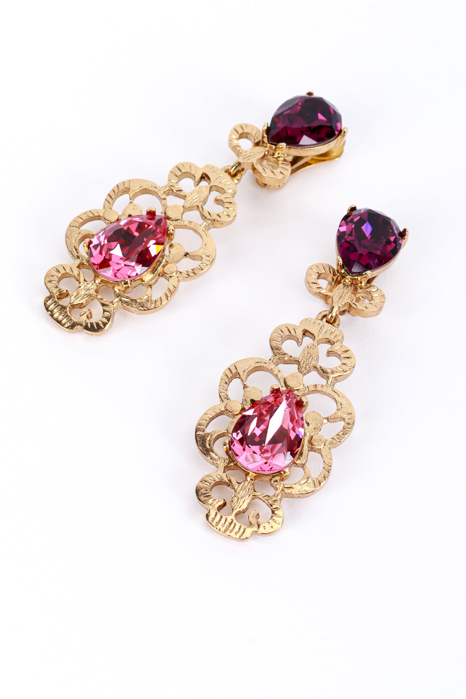 Vintage Oscar de la Renta Crystal Filigree Drop Earrings detail @recess la