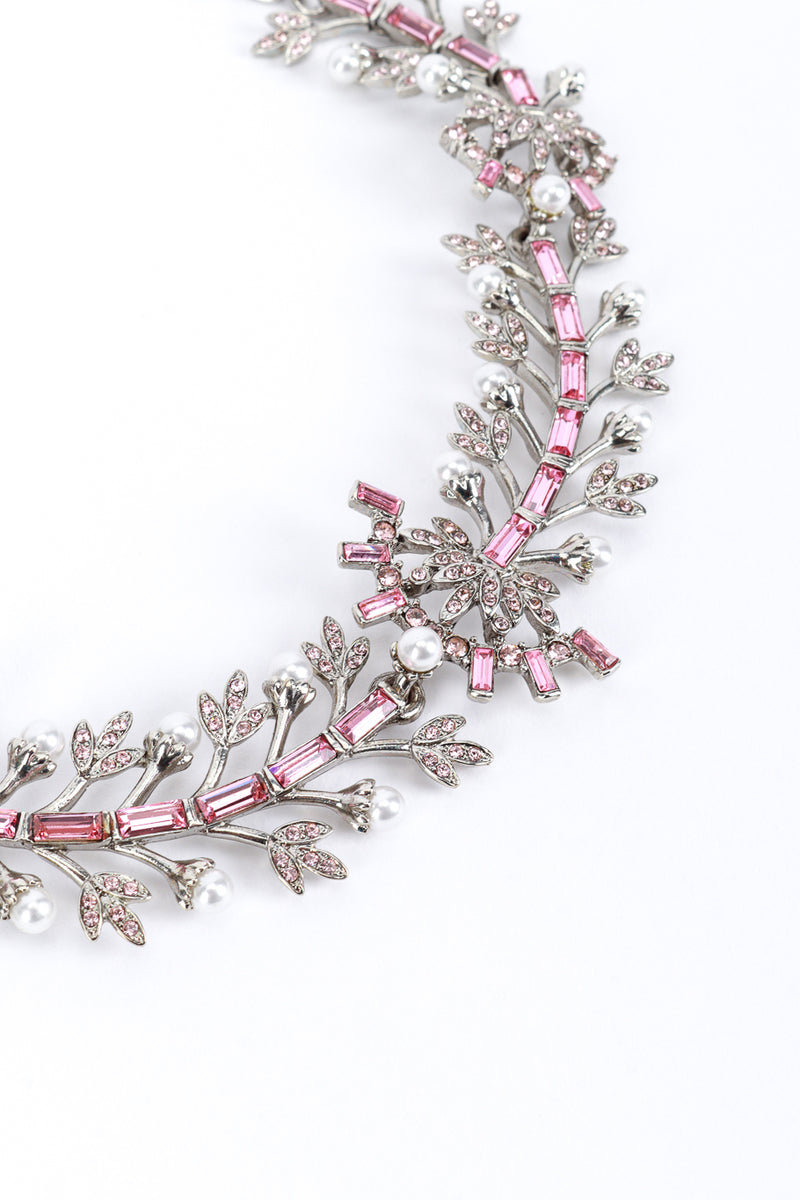 Vintage Oscar de la Renta Crystal & Pearl Floral Collar Necklace detail @recess la