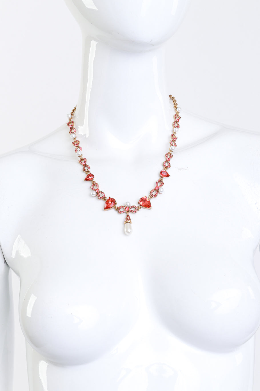 Vintage Oscar de la Renta Dainty Crystal Bow Choker Collar Necklace on mannequin @recess la