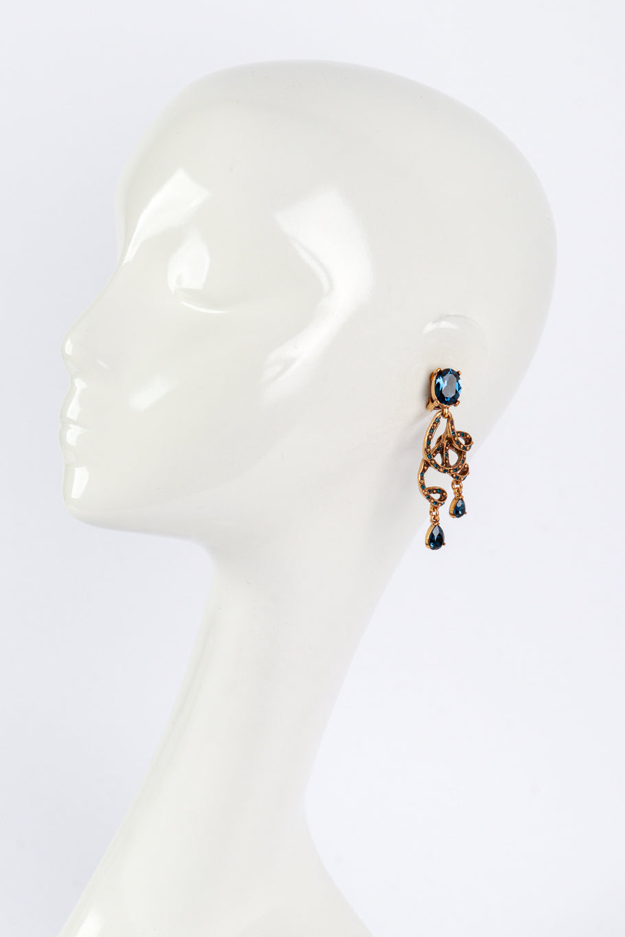 Vintage Oscar de la Renta Crystal Swirl Drop Earrings on mannequin @recess la