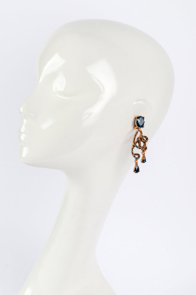 Vintage Oscar de la Renta Crystal Swirl Drop Earrings on mannequin @recess la