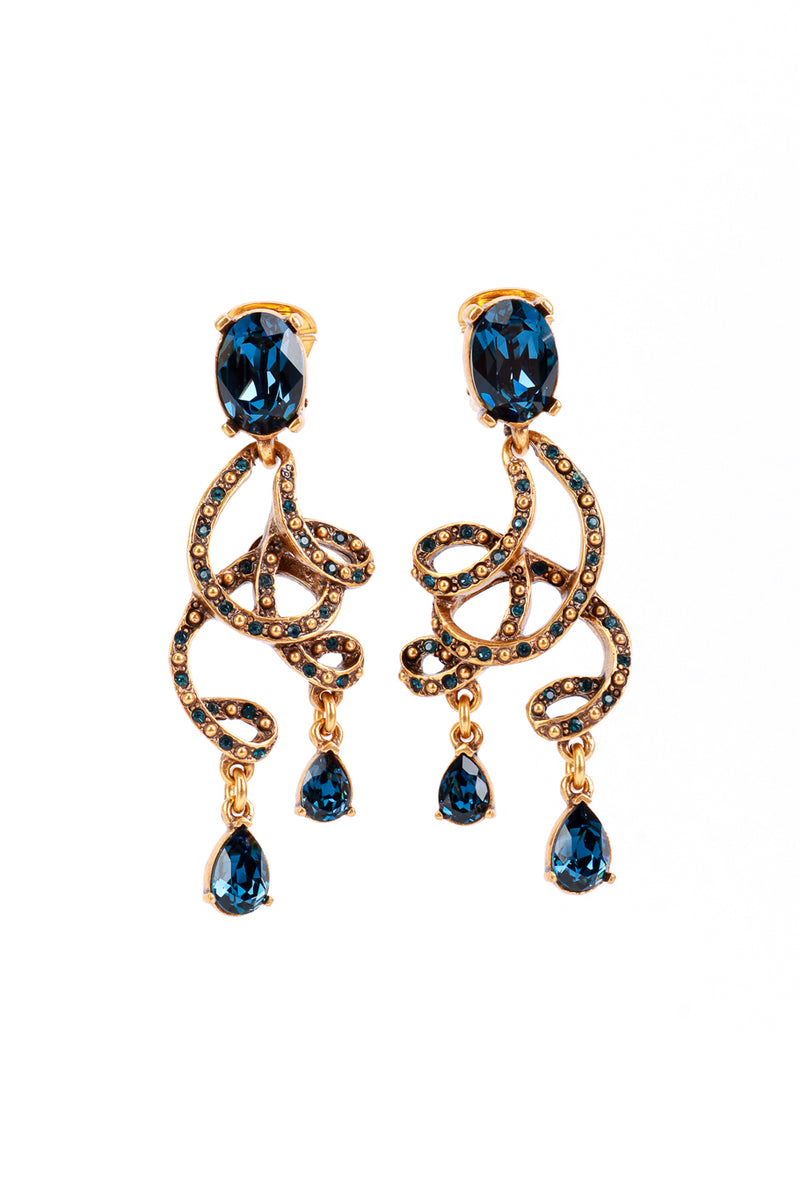 Vintage Oscar de la Renta Crystal Swirl Drop Earrings front @recess la