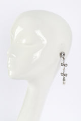 Vintage Oscar de la Renta Crystal & Pearl Bow Drop Earrings on mannequin @recess la