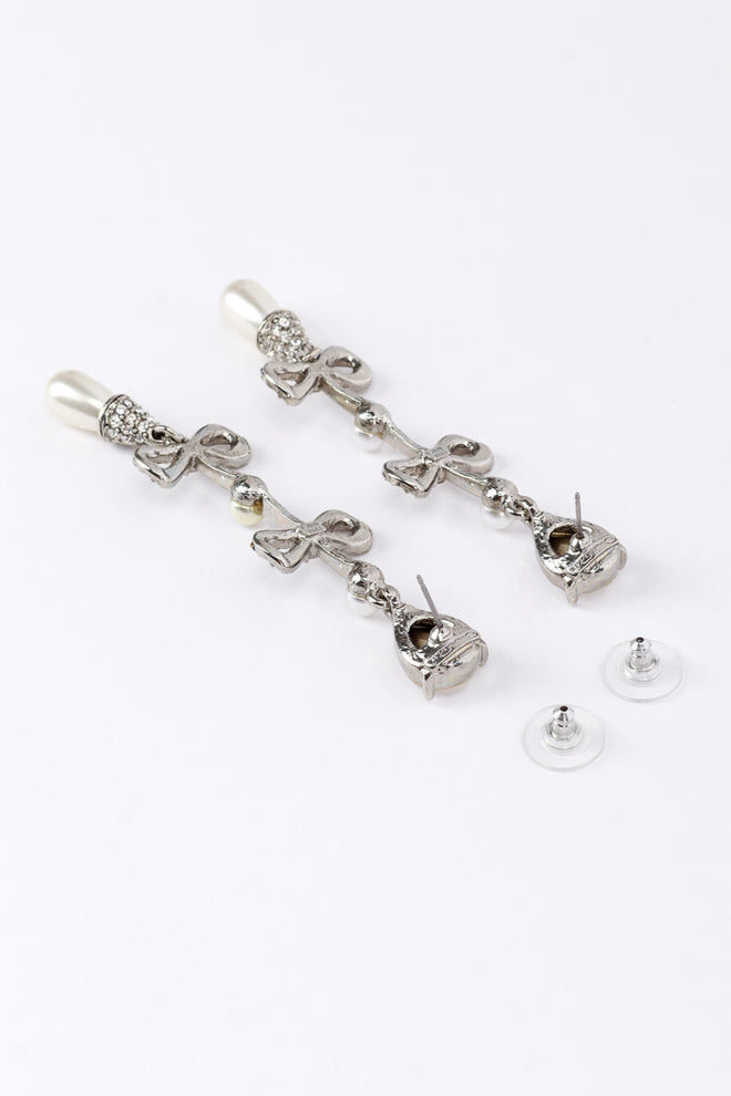 Vintage Oscar de la Renta Crystal & Pearl Bow Drop Earrings back post @recess la