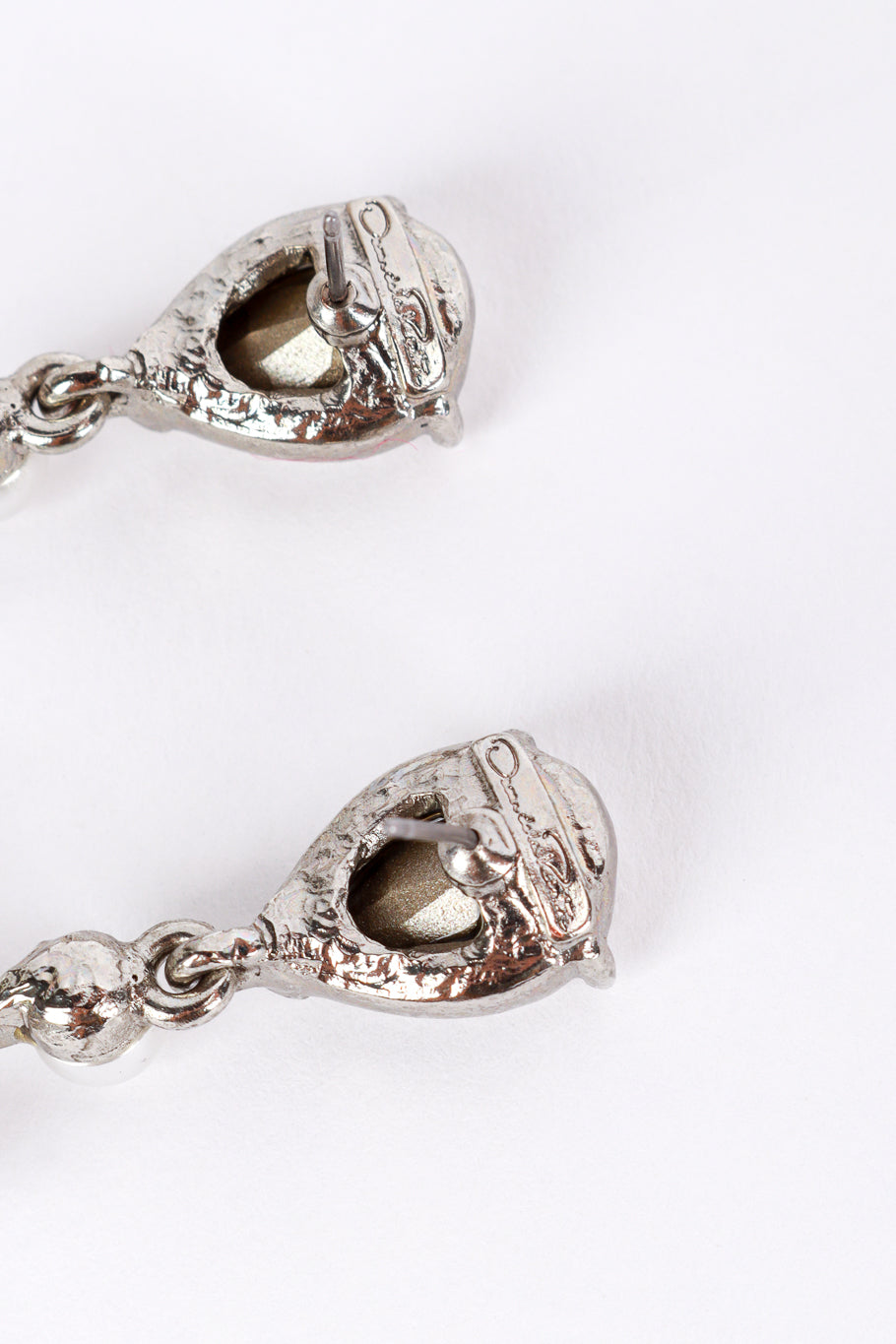 Vintage Oscar de la Renta Crystal & Pearl Bow Drop Earrings signature cartouche @recess la