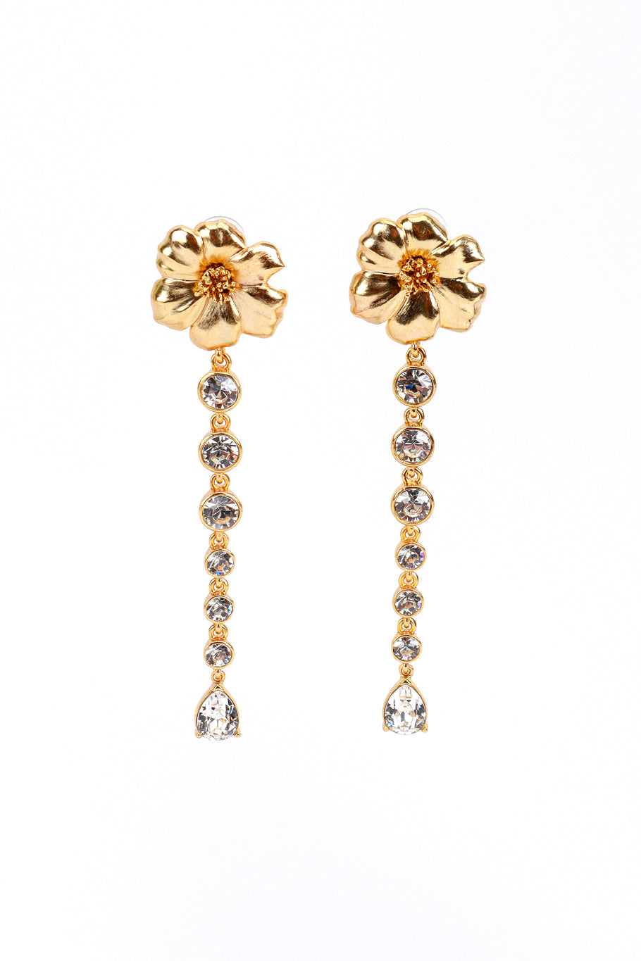 Vintage Oscar de la Renta Crystal Poppy Shoulder Duster Earrings front @recess la