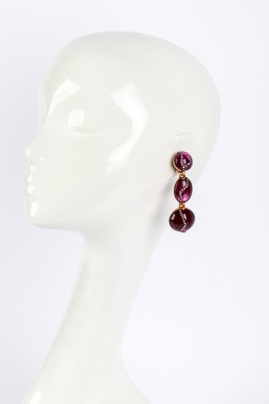 Vintage Oscar de la Renta Crawling Crystal Cabochon Drop Earrings on mannequin @recess la