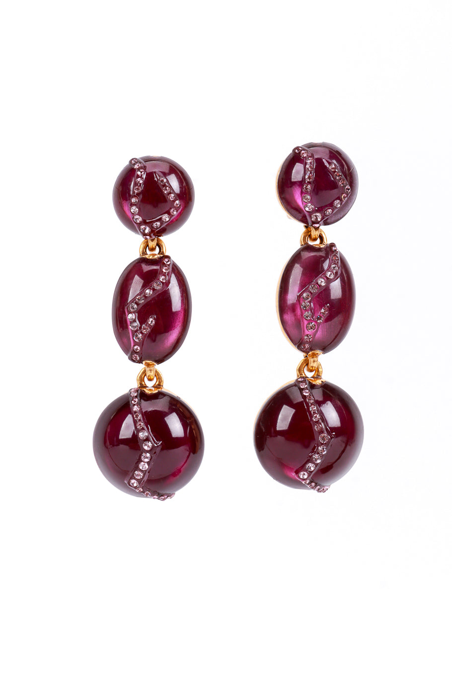 Vintage Oscar de la Renta Crawling Crystal Cabochon Drop Earrings front @recess la