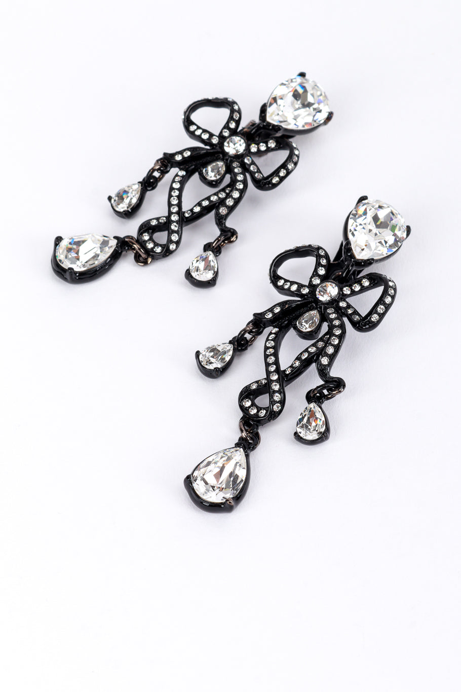 Vintage Oscar de la Renta Crystal Bow Ribbon Drop Earrings detail @recess la