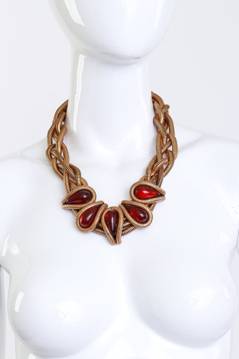 Vintage Oscar de la Renta Cabochon Braid Chain Collar Necklace on mannequin @recess la