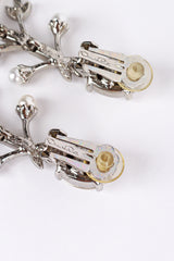 Vintage Oscar de la Renta Crystal & Pearl Silver Floral Drop Earrings signature @recess la