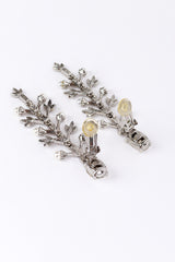 Vintage Oscar de la Renta Crystal & Pearl Silver Floral Drop Earrings back clips open @recess la