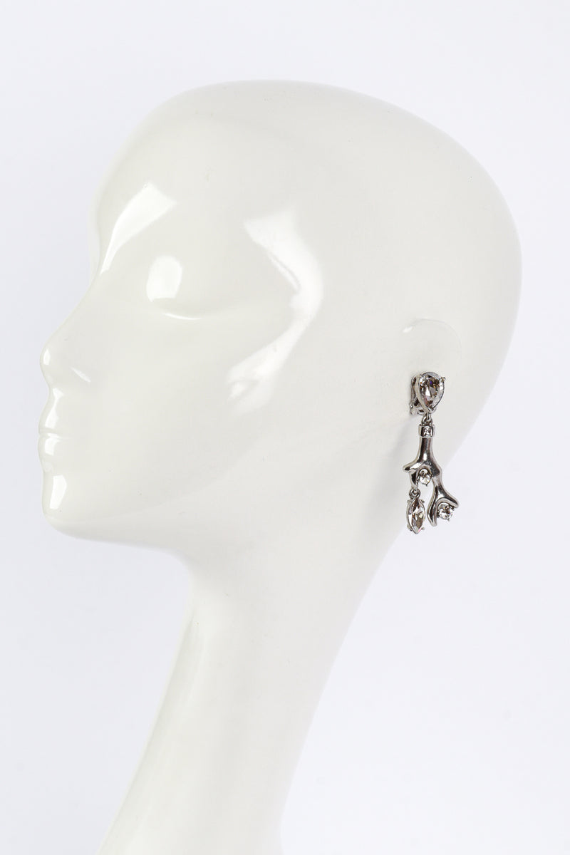 Vintage Oscar de la Renta Silver Crystal Coral Branch Earrings on mannequin @recess la