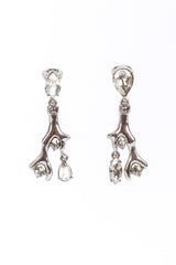 Vintage Oscar de la Renta Silver Crystal Coral Branch Earrings front @recess la