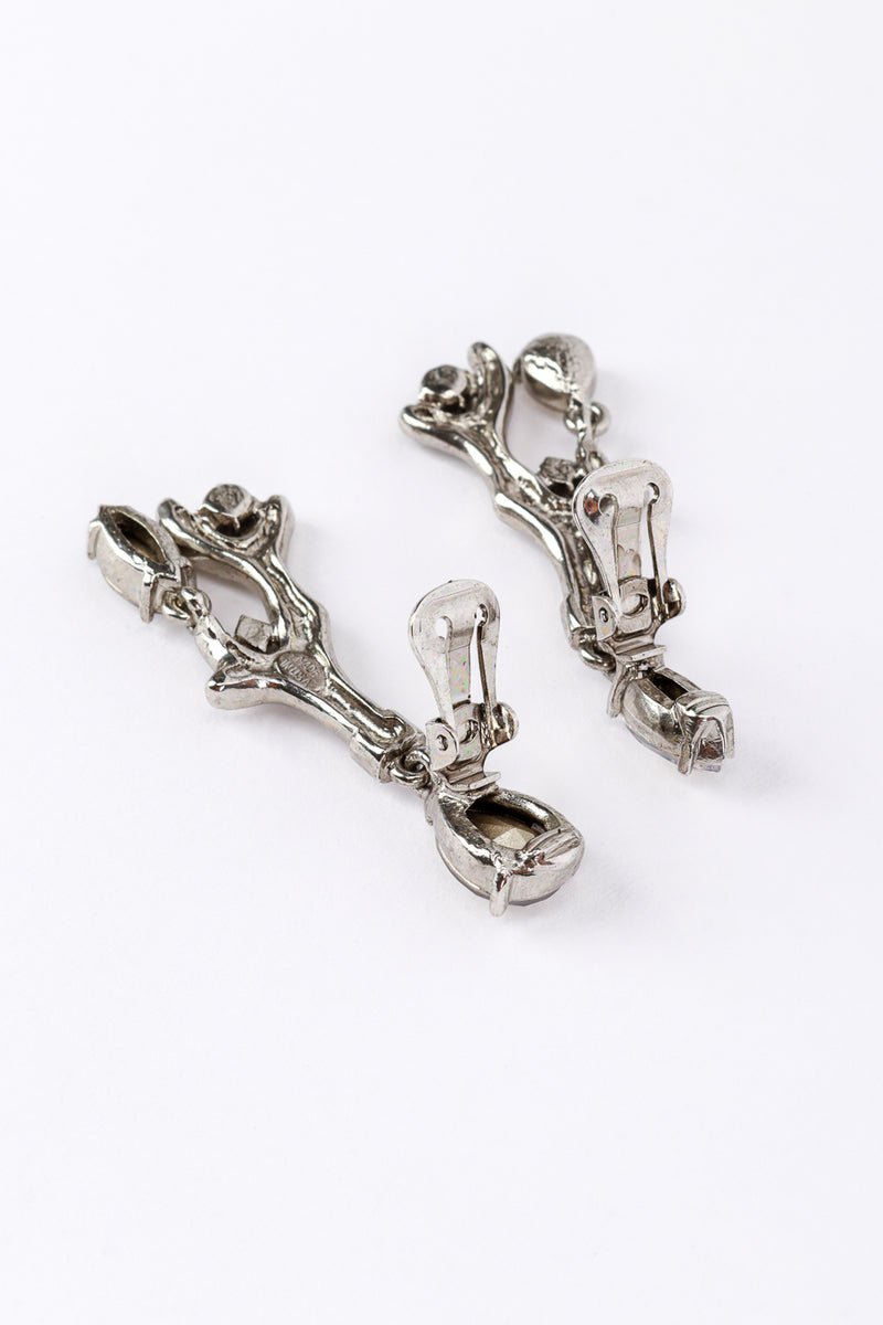 Vintage Oscar de la Renta Silver Crystal Coral Branch Earrings back clips open @recess la