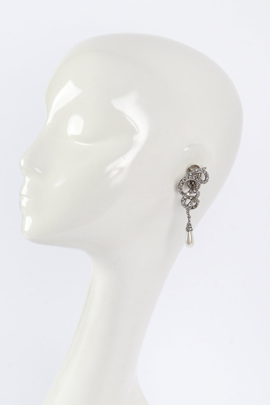 Vintage Oscar de la Renta Pearl Swirl Drop Earrings on mannequin @recess la