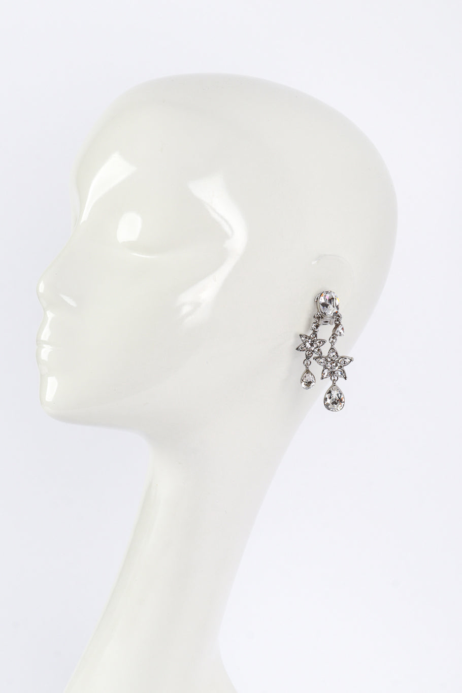 Vintage Oscar de la Renta Crystal Star Flower Drop Earrings on mannequin @recess la