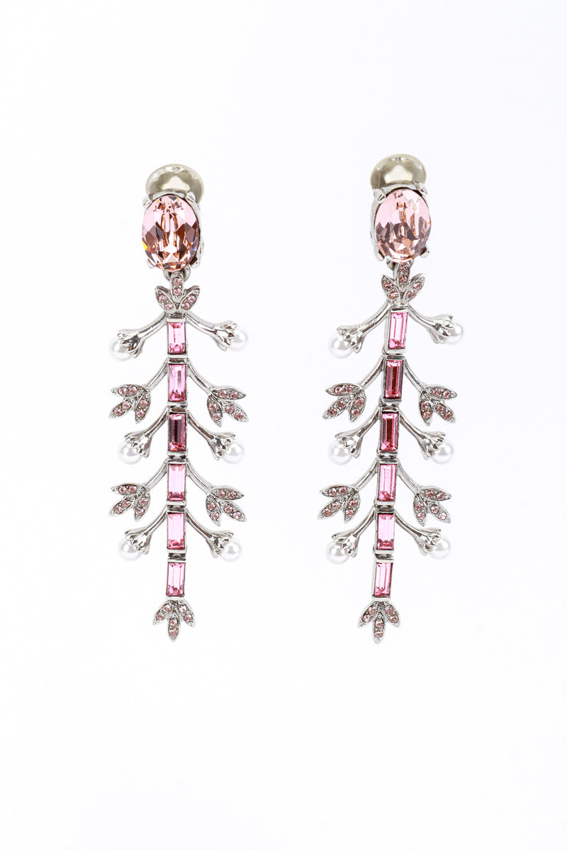 Vintage Oscar de la Renta Crystal & Pearl Floral Drop Earrings front @recess la