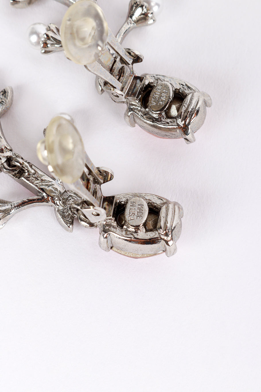 Vintage Oscar de la Renta Crystal & Pearl Floral Drop Earrings origin cartouche @recess la