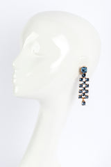 Vintage Oscar de la Renta Blue Crystal Lattice Drop Earrings on mannequin @recess la