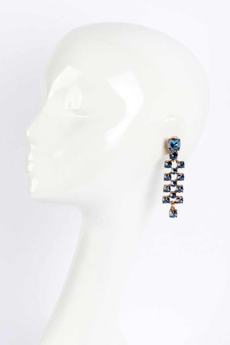 Vintage Oscar de la Renta Blue Crystal Lattice Drop Earrings on mannequin @recess la