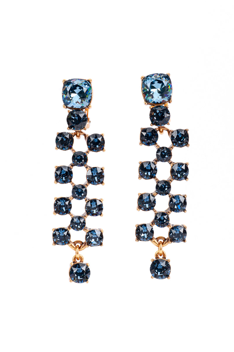 Vintage Oscar de la Renta Blue Crystal Lattice Drop Earrings front @recess la