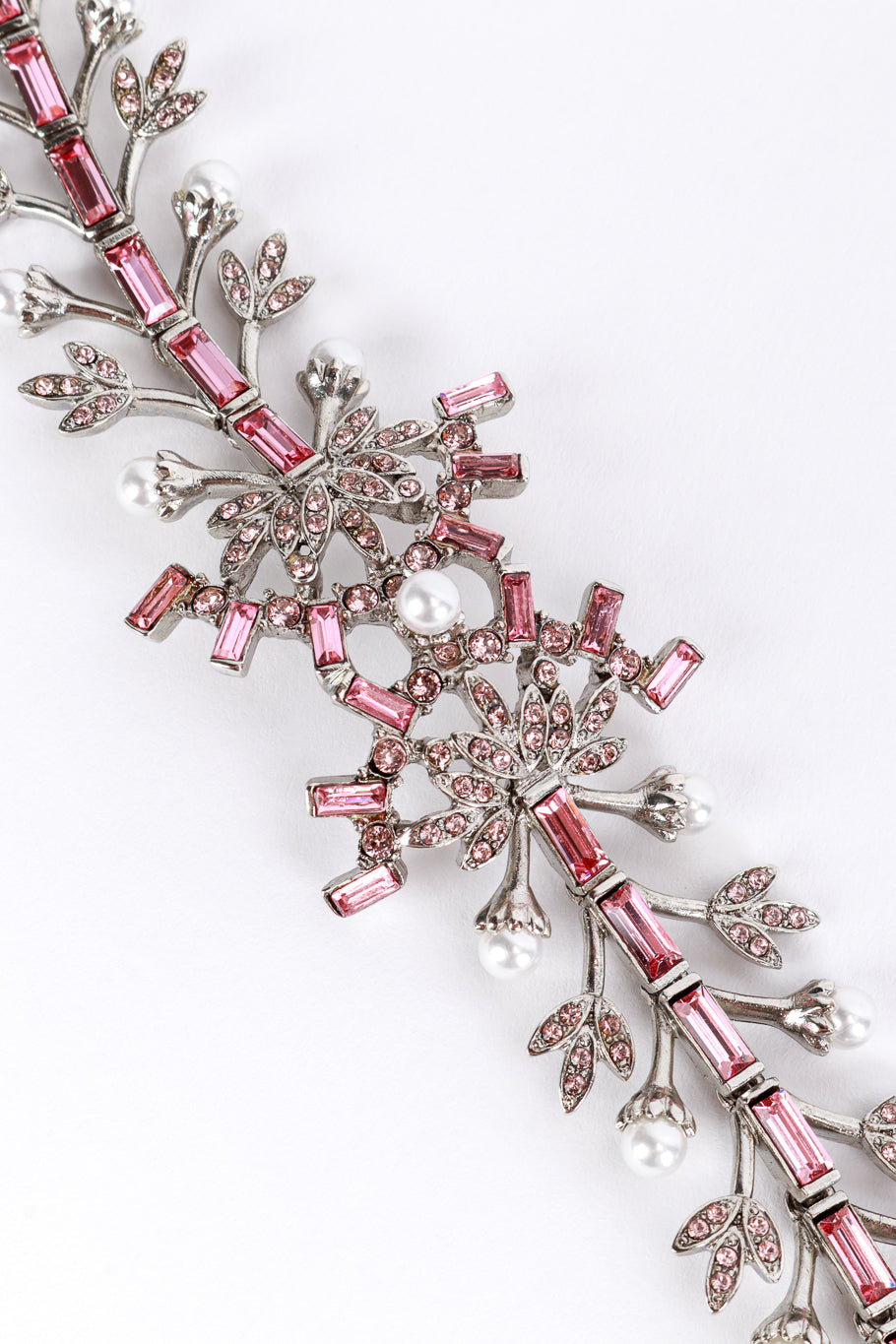 Vintage Oscar de la Renta Crystal & Pearl Floral Bracelet detail @recess la