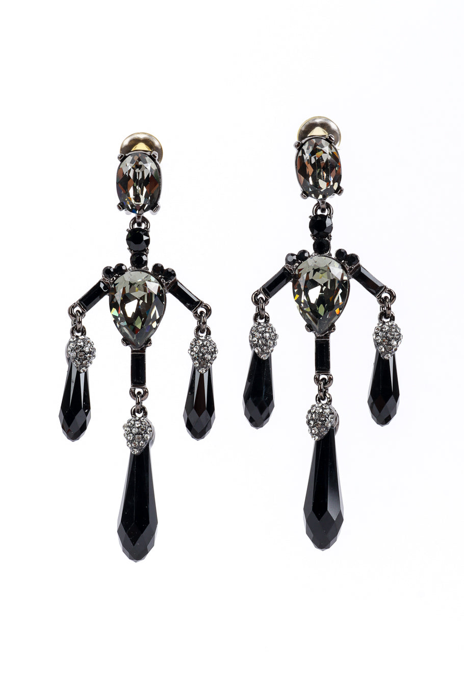 Vintage Oscar de la Renta Dark Crystal Chandelier Drop Earrings front @recess la