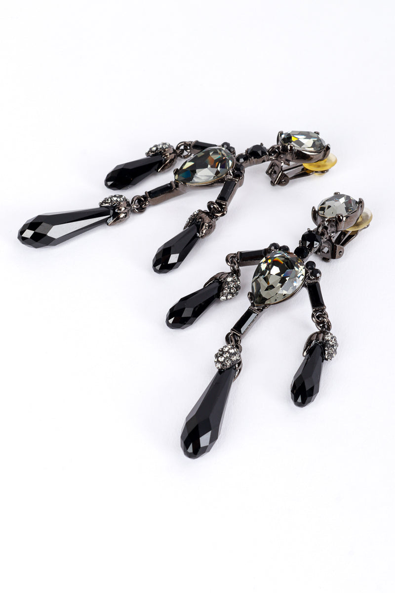 Vintage Oscar de la Renta Dark Crystal Chandelier Drop Earrings detail @recess la