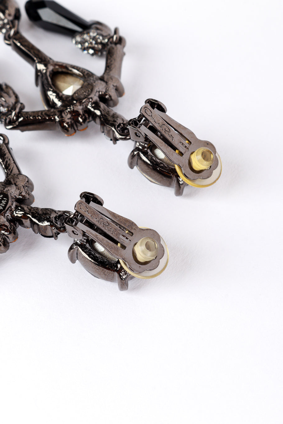 Vintage Oscar de la Renta Dark Crystal Chandelier Drop Earrings signature @recess la