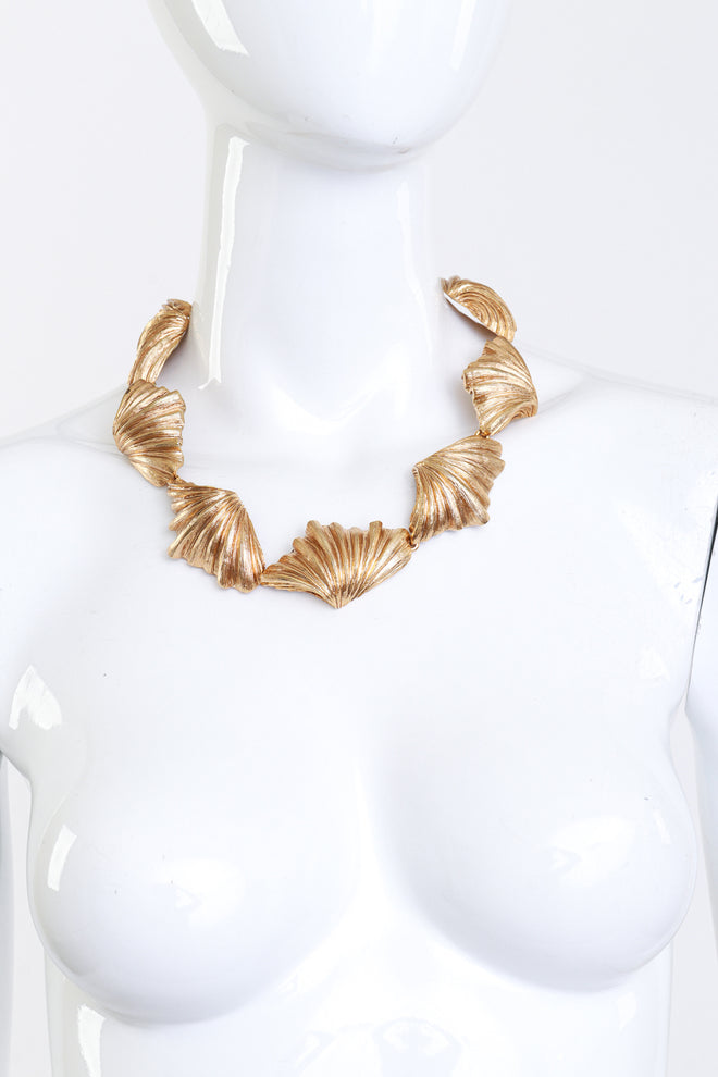 Vintage Oscar de la Renta Golden Seashell Collar Necklace on mannequin @recess la