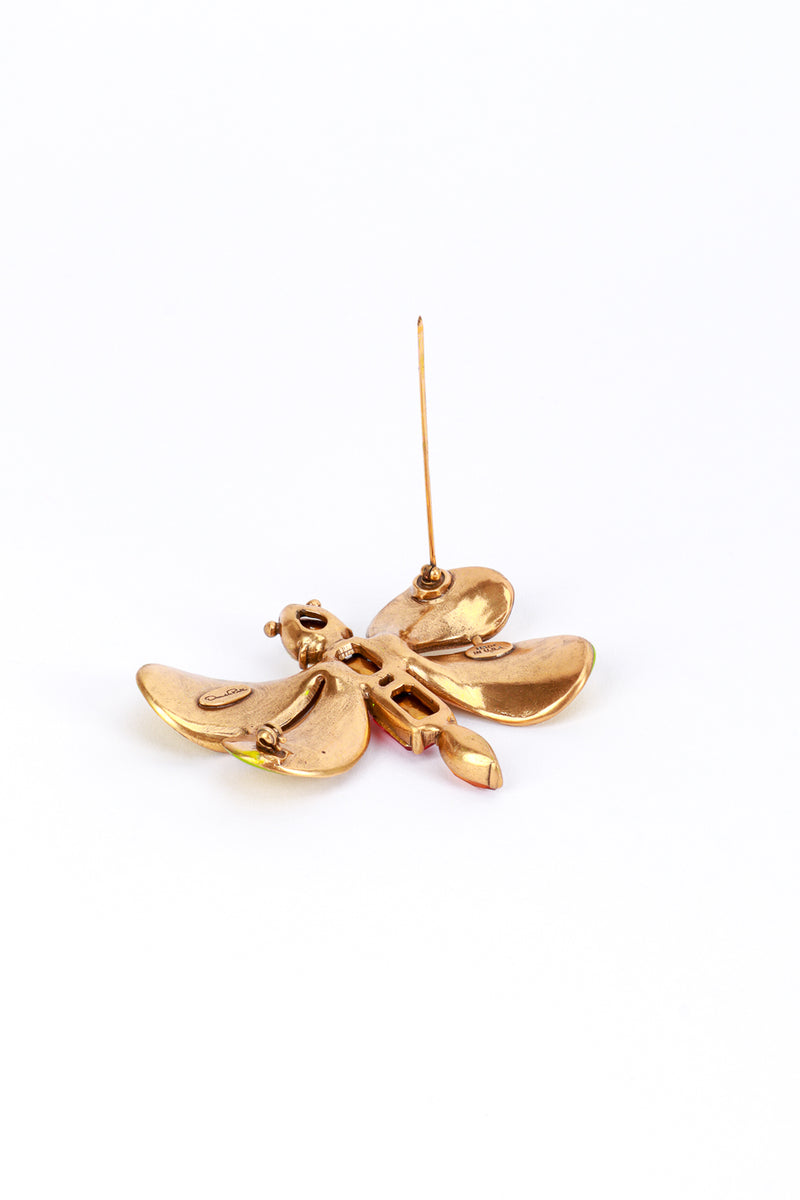 Vintage Oscar de la Renta Bejeweled Dragonfly Brooch back pin open @recess la