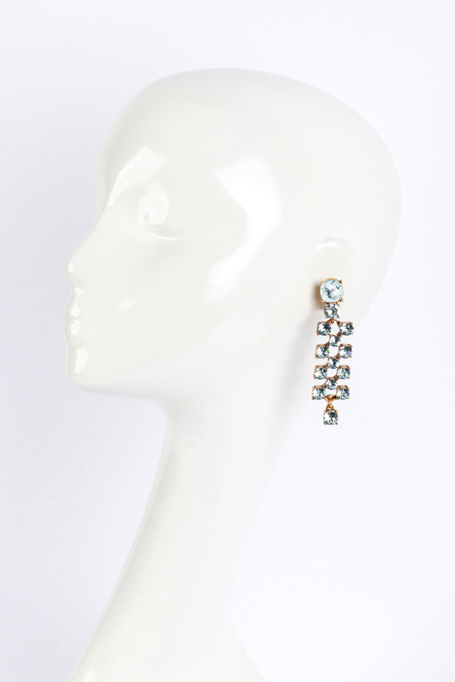 Vintage Oscar de la Renta Aquamarine Crystal Lattice Drop Earrings on mannequin @recess la