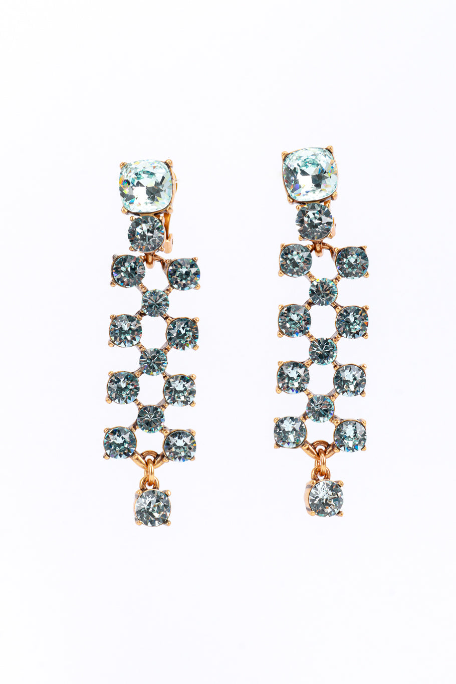 Vintage Oscar de la Renta Aquamarine Crystal Lattice Drop Earrings front @recess la